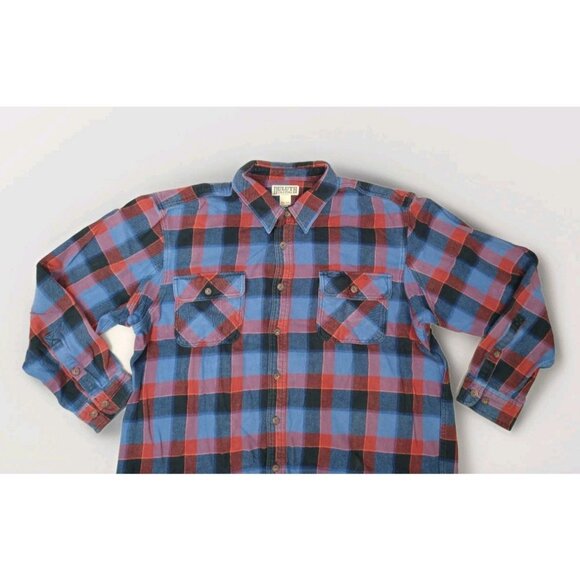 Duluth Trading Flannel Shirt Mens 2XLT Tall Red Blue Plaid Grit Workwear Shacket - Picture 1 of 8